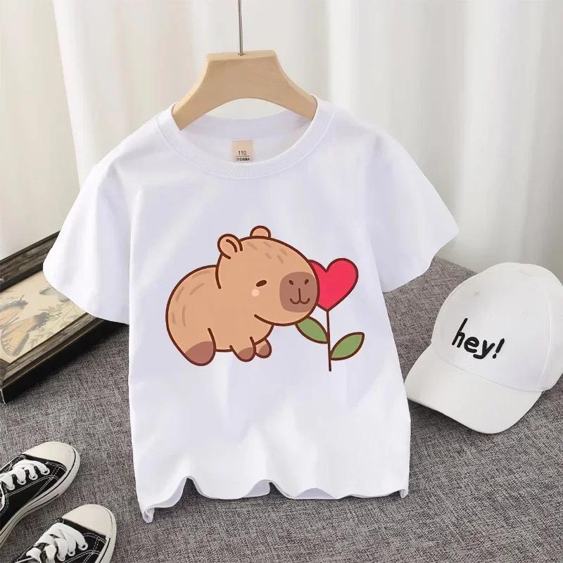 Capybara Kawaii Cartoon Print T-shirt for Boys And Girls Streetwear Casual Child's Shirt Cute Vogue Kids' Birthday Gift