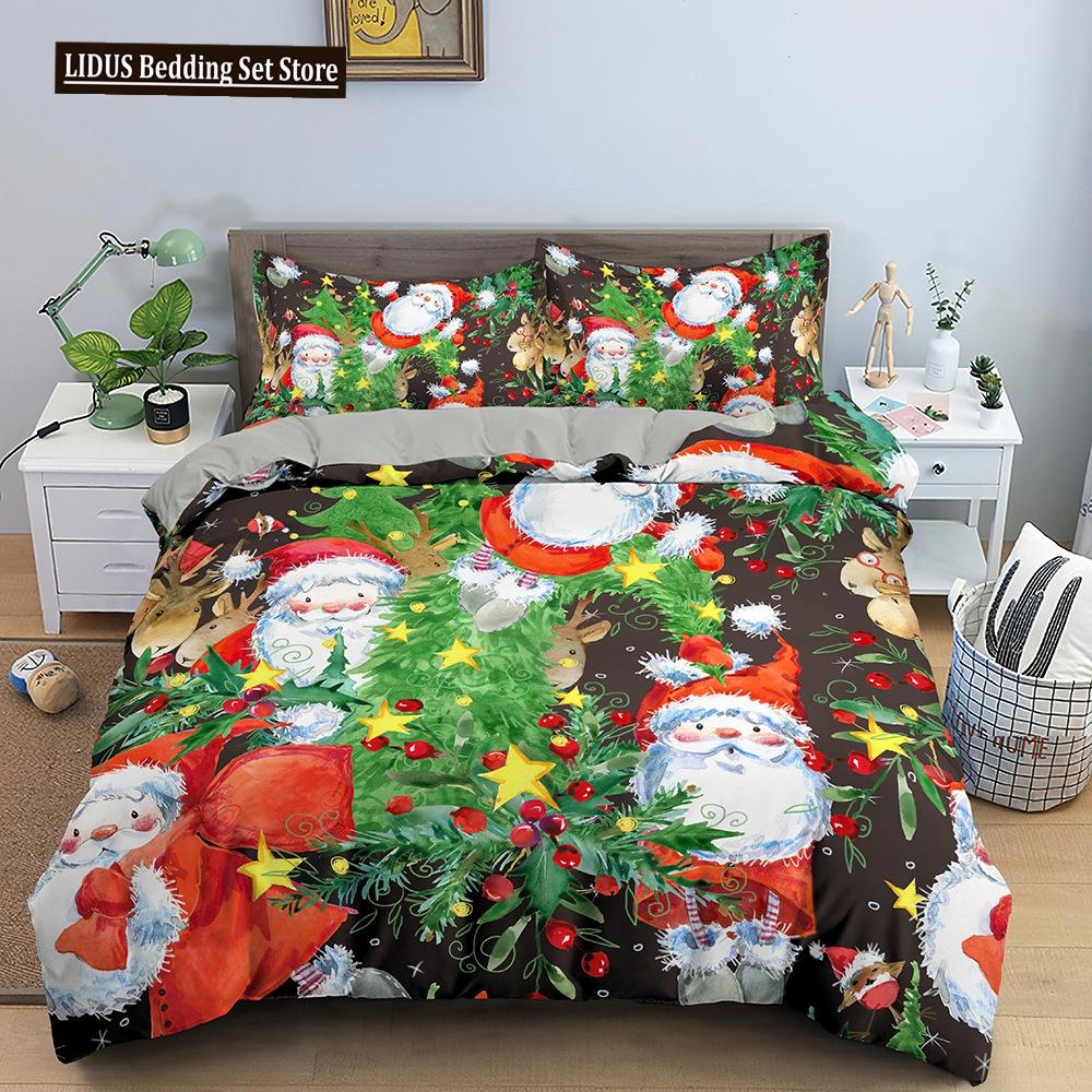 Red Christmas King Queen Duvet Cover Cartoon Santa Claus Bedding Set For Kid Boy Girl Happy Holiday 2/3pcs Polyester Quilt Cover
