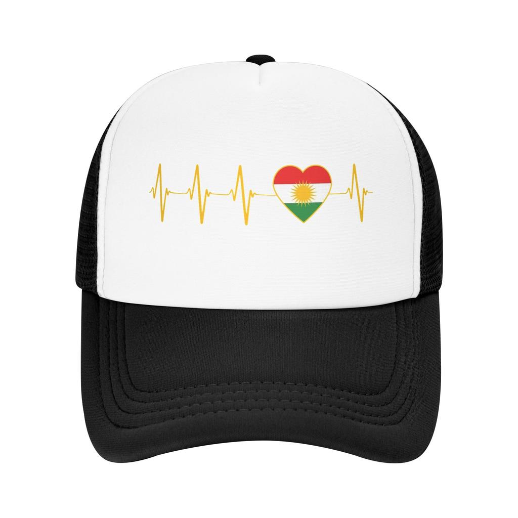 Heartbeat I Love Kurdistan Flag Mesh Baseball Caps Unisex Sport Trucker Worker Cap Hat Adjustable Polyester Fishing Hat Trucker Cap