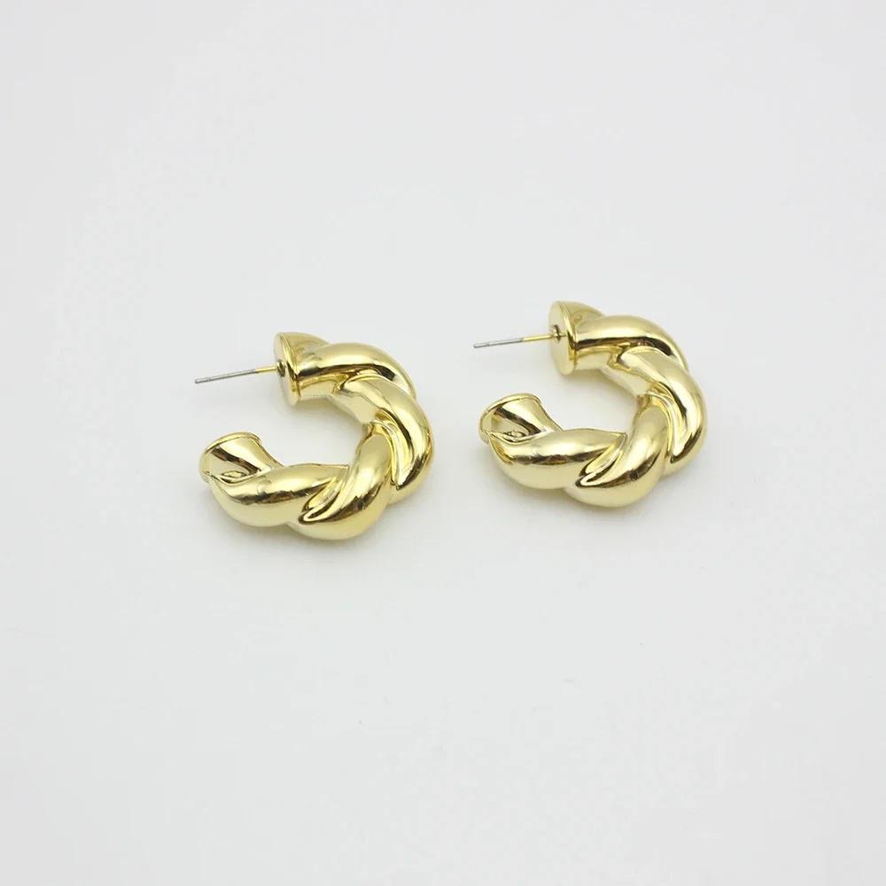 

Large Wide C Typed Spiral Wide Fried Dough Twists Drop Earring for Women Smooth Simple CCB Gold Color Geometric Zircon Gift