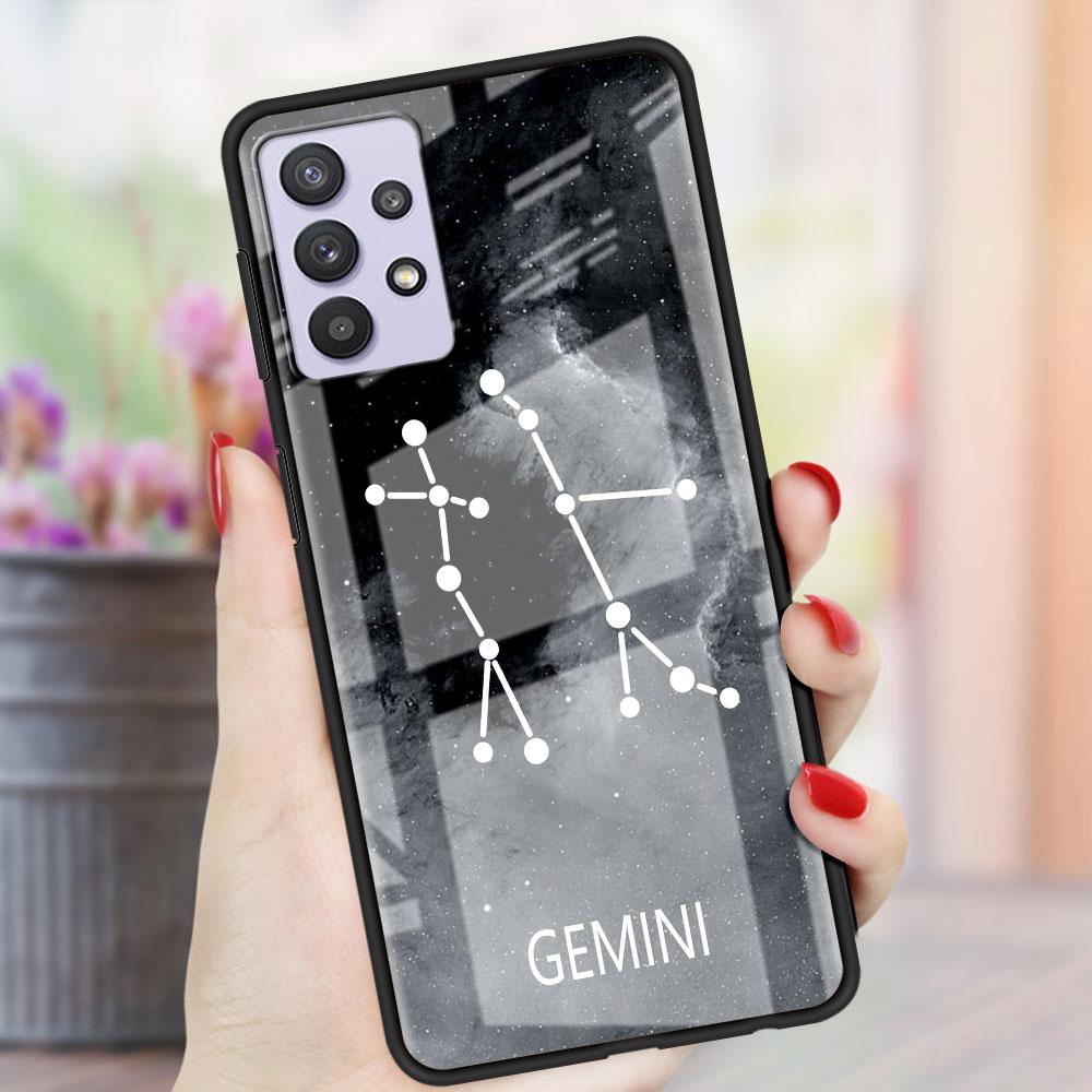 Twelve Constellations Glass Case For Samsung Galaxy A52 A71 A50 A51 A70 A21s A31 A72 A10 A12 A30 A22 5G Phone Cover