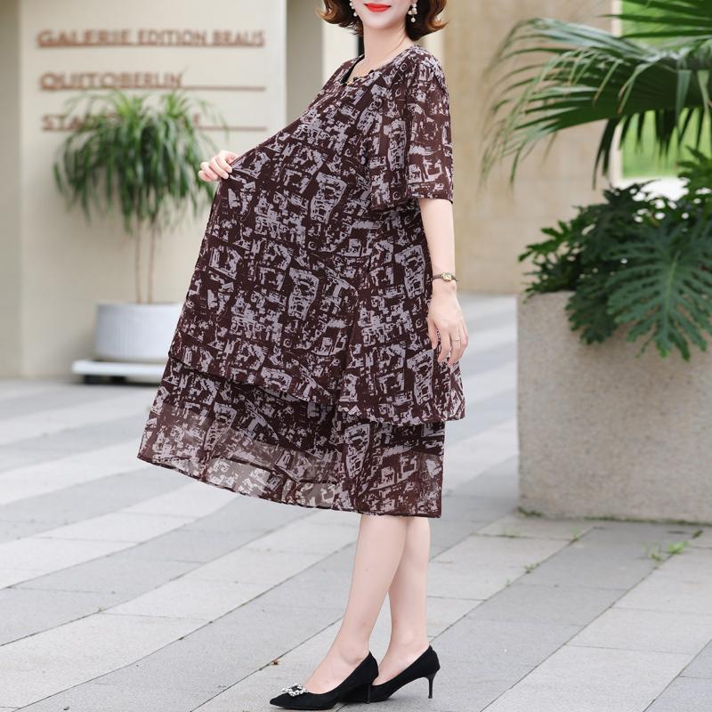 Women's Plus Size Printed Chiffon Dress, Double Layer Lined Loose Summer Maxi Dress (3XL-7XL)