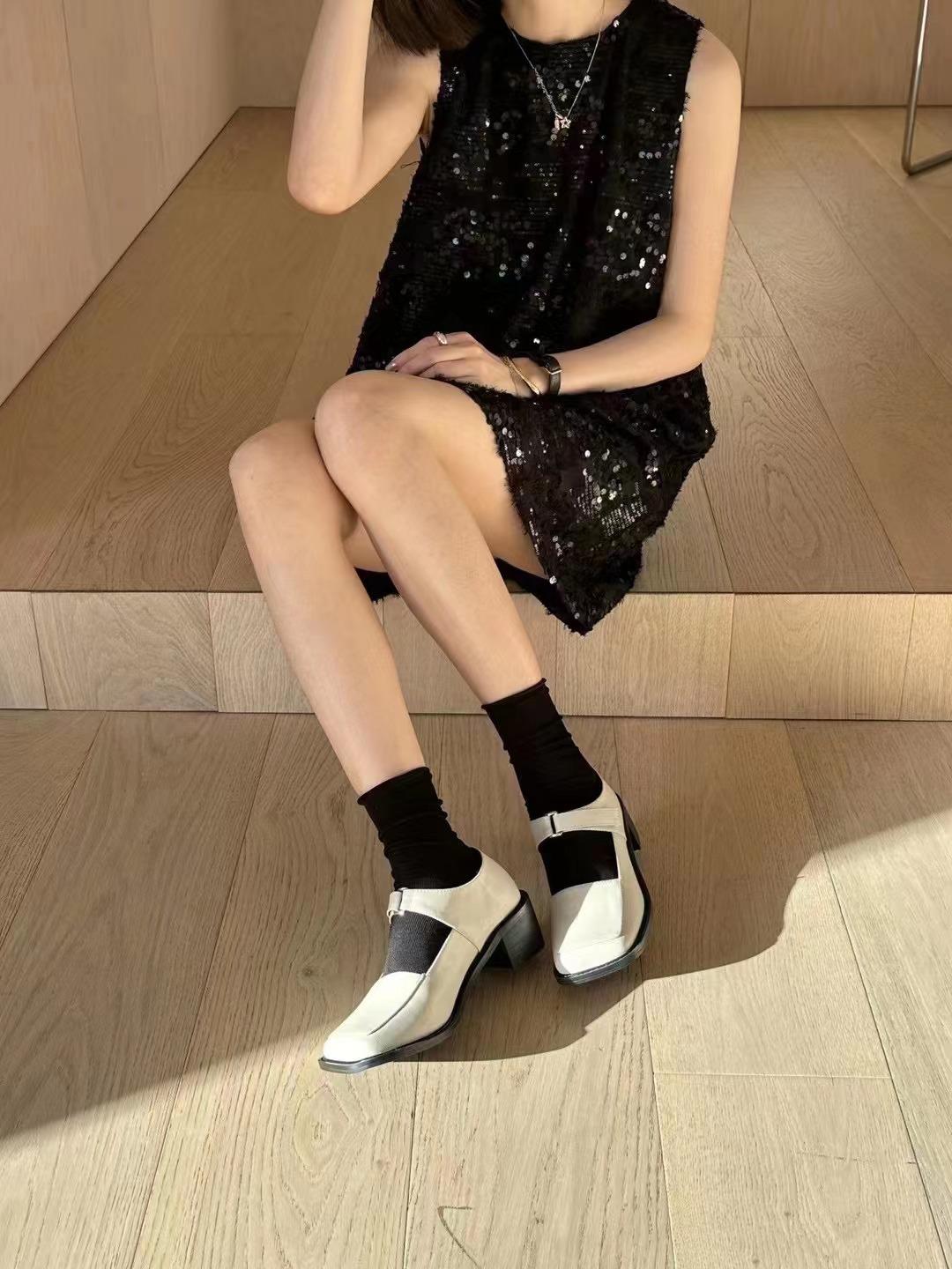 

Fashion IPPEUM Women Mary Janes Shoes Square Toe Black Pu Leather Block Heel 2024 High Heel Pumps 225 абрикосовый