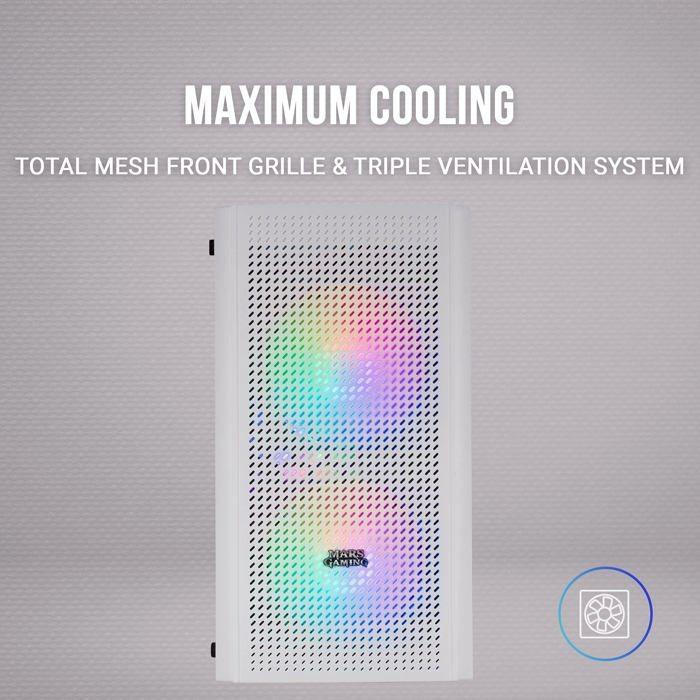 Boîtier PC Micro ATX - Mars Gaming - MC300 Blanc - Verre Trempé - 3 Ventilateurs FRGB - Total-Mesh