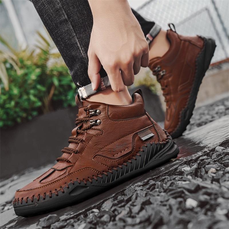 Men Shoes Hand-stitching Leather Men Boots Split Leather Casual Leather Shoes Men Ankle Boots