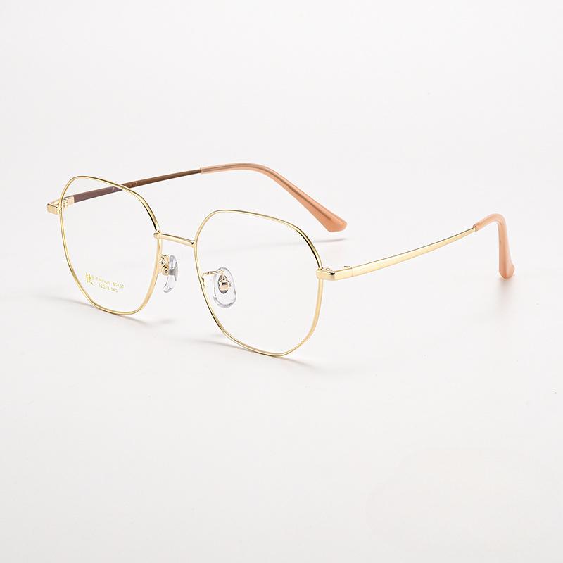 Armação de óculos de titânio poligonal, estilo simples, rosto redondo, pode ser equipado com luz anti-azul para mulheres