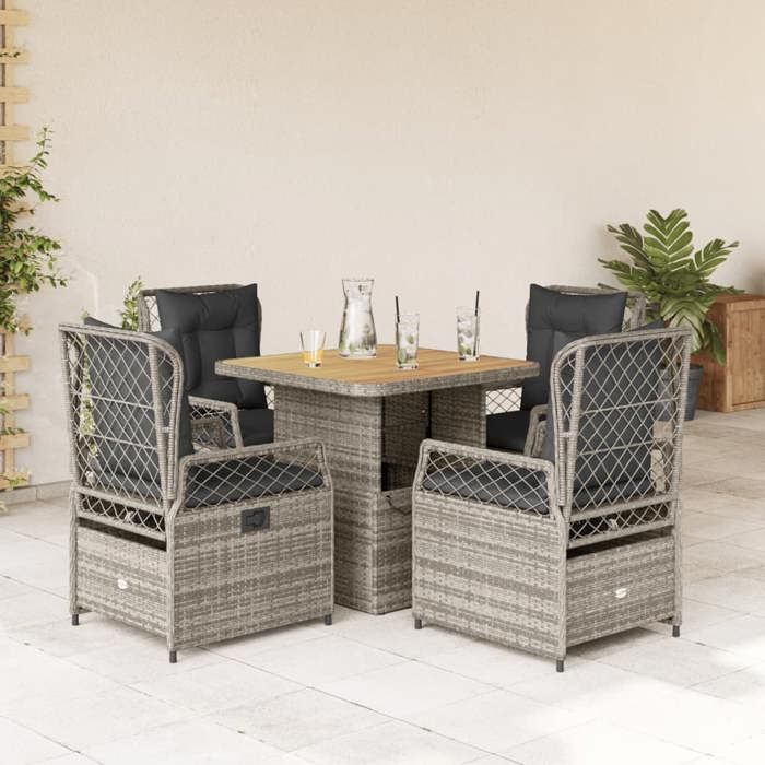 VidaXL Garden Dining Set 5 Pcs Grey Cushions Wicker 3262914