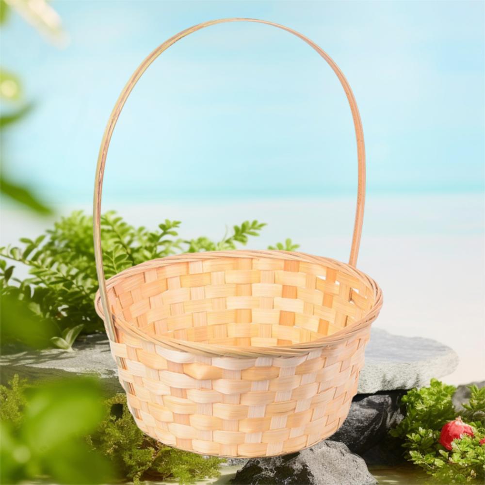 New Handmade Storage Basket Kitchen Accessories Durable Rattan Fruit Basket Long Handle Large Capacity Fruit Storage Bin