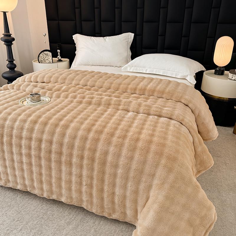 Soft Faux Rabbit Fur Plush Blanket - Thick Solid Color for Bed, Office, or Sofa