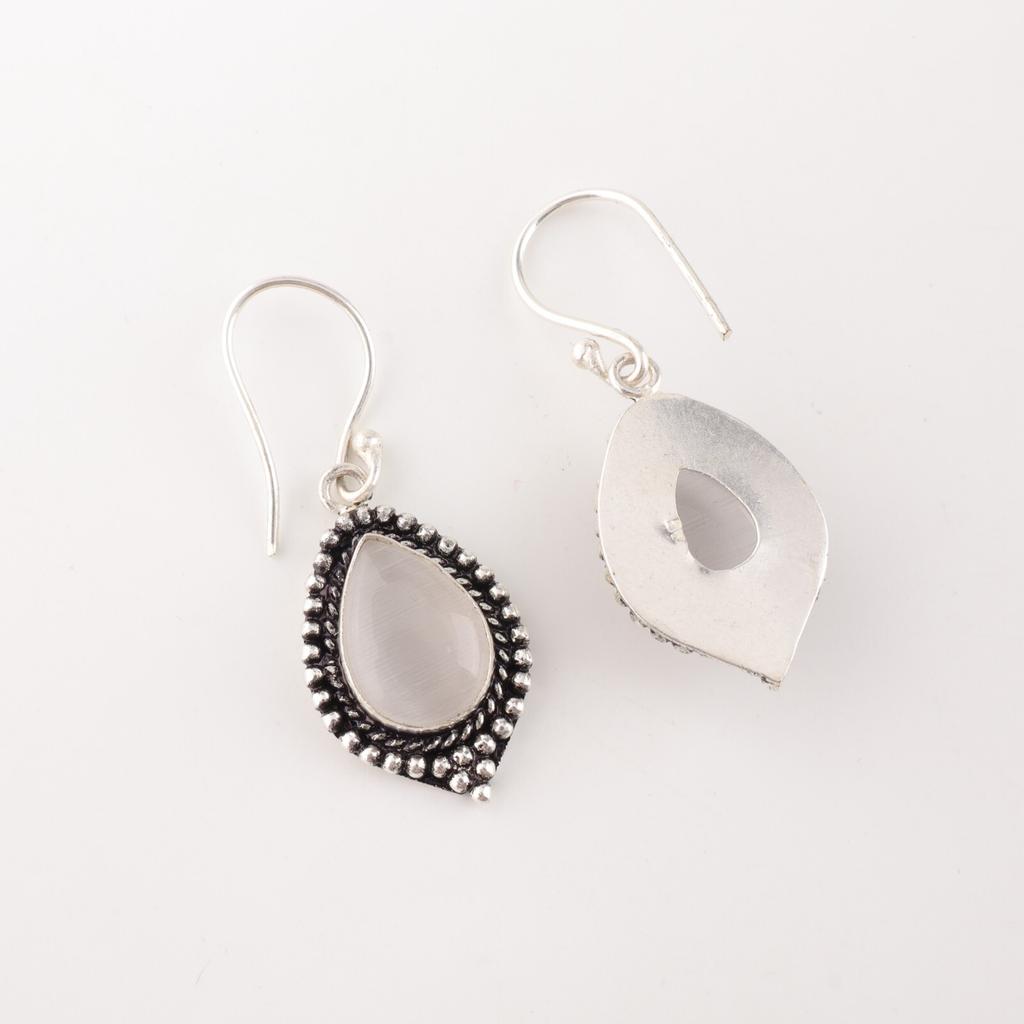 Natural Selenite Gemstone 925 Sterling Silver Jewelry Handmade Earrings 1.6" EE-164-37