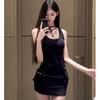 Slim-fit American season hip-wrapped short skirt retro-feeling dress women's summer slim zipper premium Spice Girl tooling bag