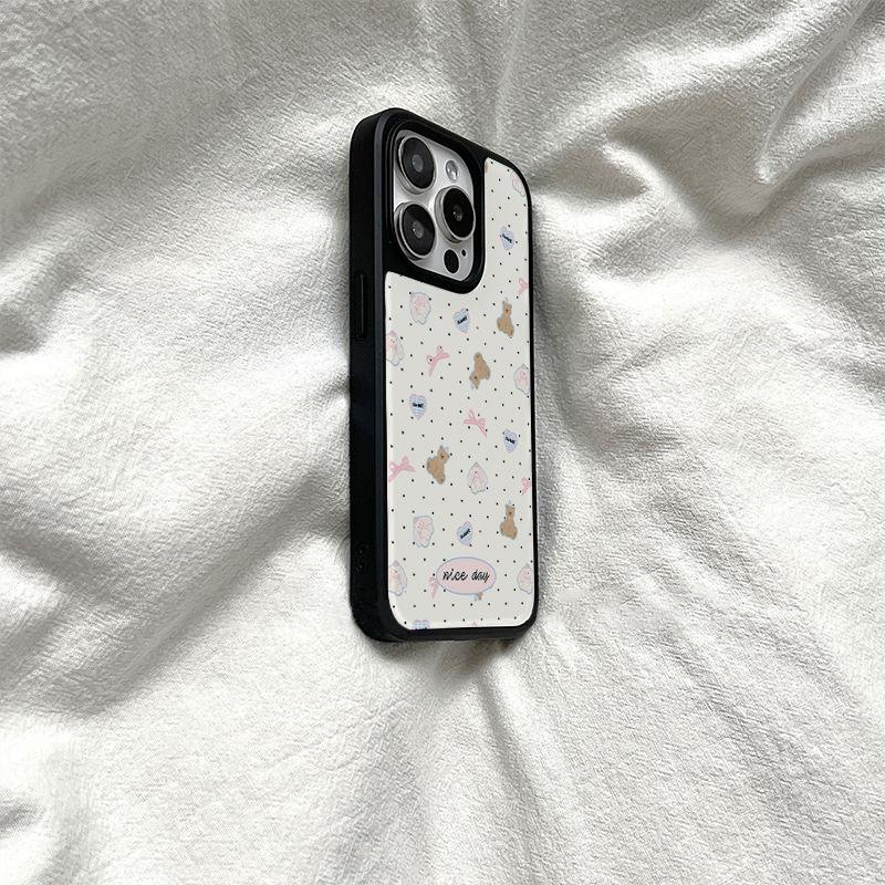 ins Korean polka dot is suitable for Apple 17ai women's 16promax black edge iphone15plus mobile phone case.