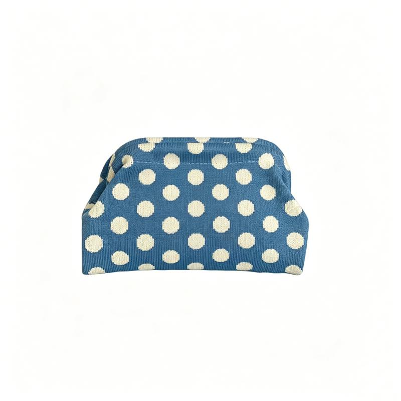 European And American Retro Polka Dot Makeup Bag, Knitted Color-Blocking Large Capacity Portable Cosmetic Pouch