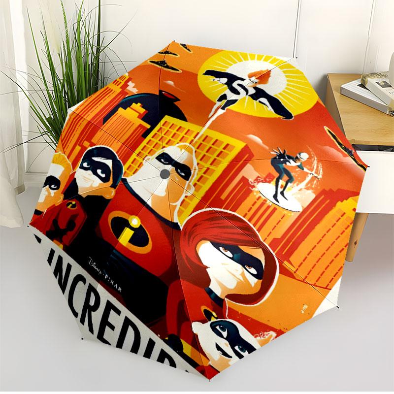 Incredibles Print Automatic Open Close Umbrella, Portable Foldable Umbrella, for Outdoor Commute Camping Trip, Ideal Birthday Gift