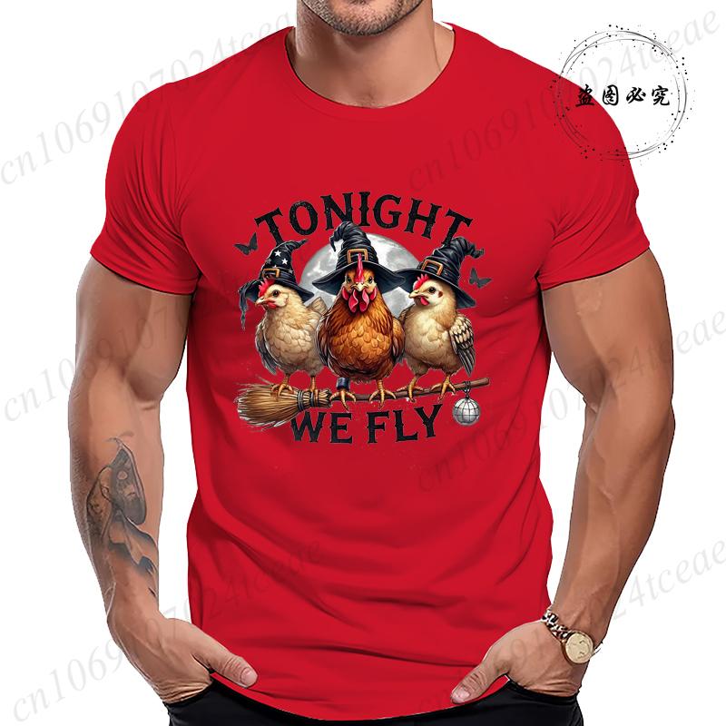 Halloween Tonight We Fly TShirt for Women Men Chicken Witches Hat Funny Casual TShirt Spooky Witch Men TShirts Clothing Tops