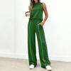 Women's Casual Fashion High-Neck Sleeveless Top And Wide-Leg Trousers Set