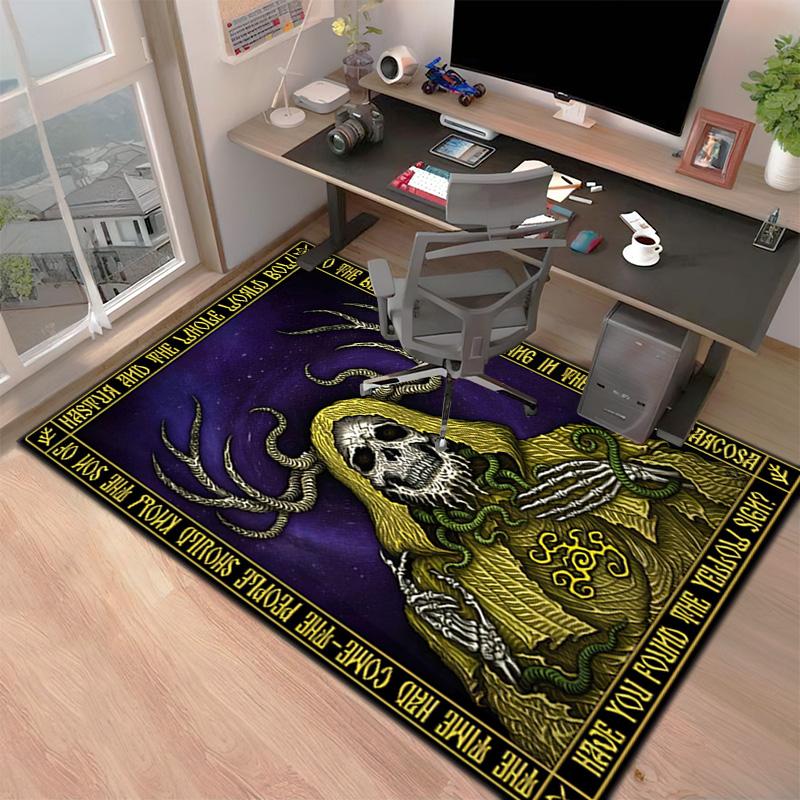 1 STKS Schedel Donker Gotisch Patroon Bedrukte Tapijt Vloerkleed voor Woonkamer Slaapkamer Huis Bank Decoratie, Antislip Vloermat Vloermat