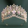 DIEZI Baroque Green Blue Pink Opal Crystal Tiara Crown Women Girls Wedding Party Elegant Luxury Rhinestone Crown Hair Jewelry