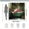 Pink Flamingo In Bathtub Shower Curtain Waterproof Moisture Proof Privacy Protection Print Boho Garden Design Hooks Included