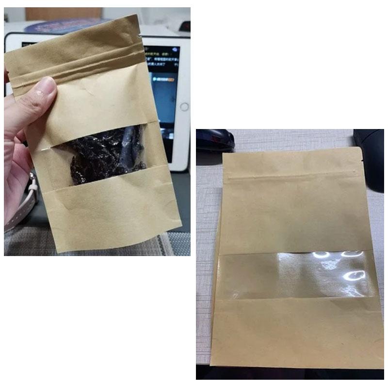 100pcs Kraft Paper Self-supporting Bag Window Visual Thick Food Self Sealing Bag Moisture-proof Snacks Candy Seal Storage Bag
