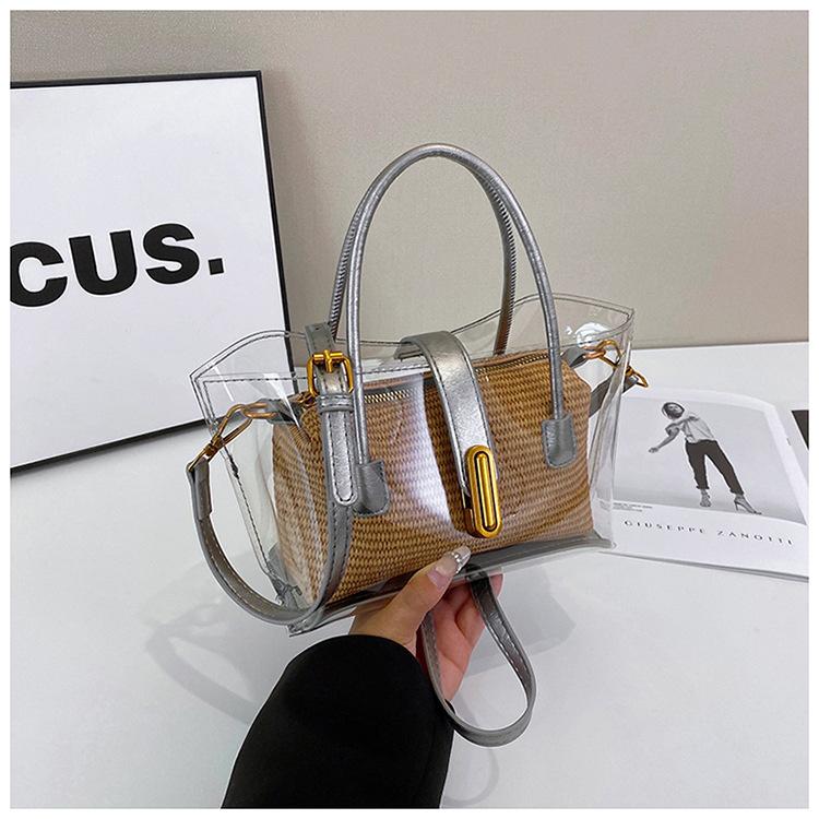 

2025 плетеная сумка новая японская прозрачная сумка-желе сумка-тоут модная модная сумочка повседневная на плечо сумка-мессенджер серебряный