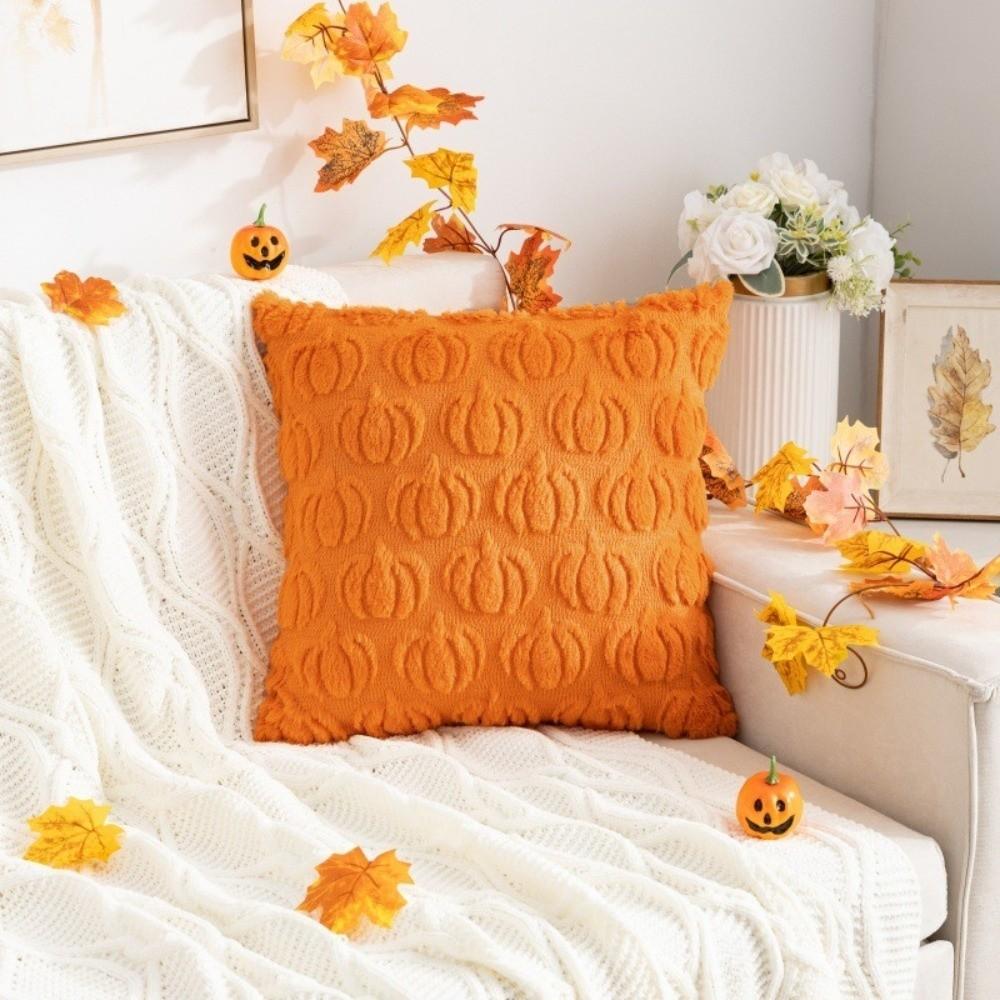 New Halloween Throw Pillow Covers 18x18 inch Soft Warm Faux Wool Cushions Pumpkin Pattern Pillow Cases Holiday Decor 2430₽