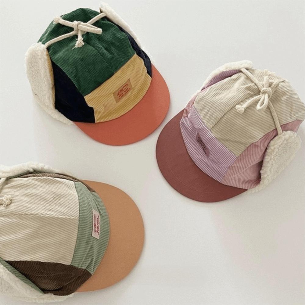 Corduroy Warm Ski Hat Plush Lining Winter Kids Hat Baby Accessories Trapper Hat Skiing Activity