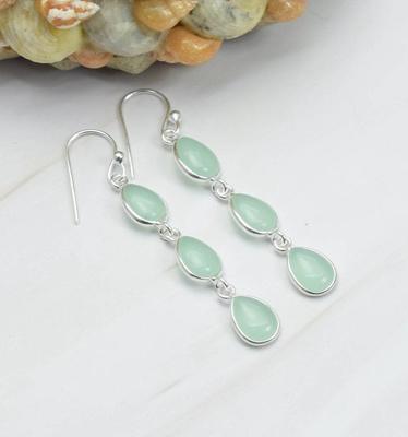 Aqua Chalcedon Edelstein Ohrring, Damen Ohrring, Geschenk für sie, Designer Ohrring, 925 Sterlingsilber Schmuck