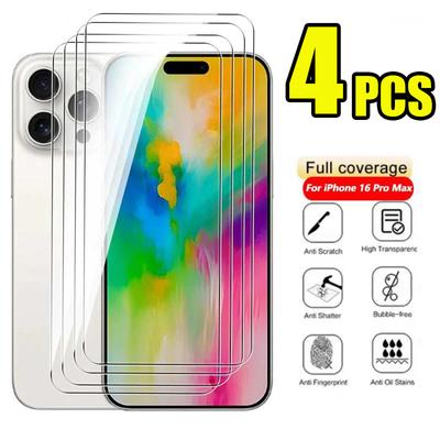 4PCS Premium Tempered Glass For IPhone 16 15 14 13 Pro Max 16 14 15 Plus Anti-Scratch Screen Protector Clear HD Full Screen Glass Film