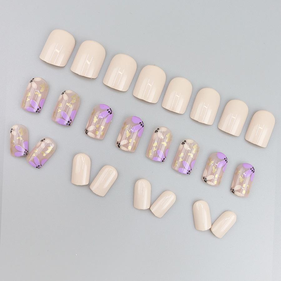 24 Stück Kurz einfarbig gelb und lila Blume neues Produkt süß klein frisch Nagelkunst Pailletten Blattgold Tragenagel Europa und Amerika