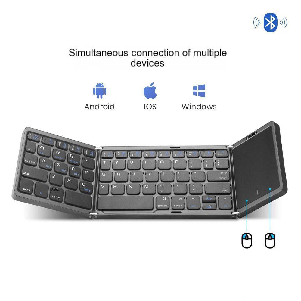 B089T Three-Fold Wireless Bluetooth Keyboard with Touchpad for Phones, Tablets, and Computers.