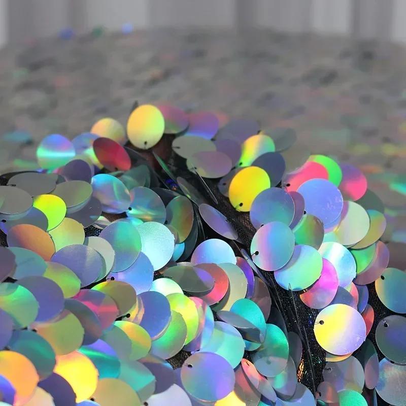 1,8 cm runder Paillettenstoff aus schwarzem Netzgarn, farbenfroh, für Hochzeiten, Geburtstage, Festivals, Partys, Bühnenhintergründe