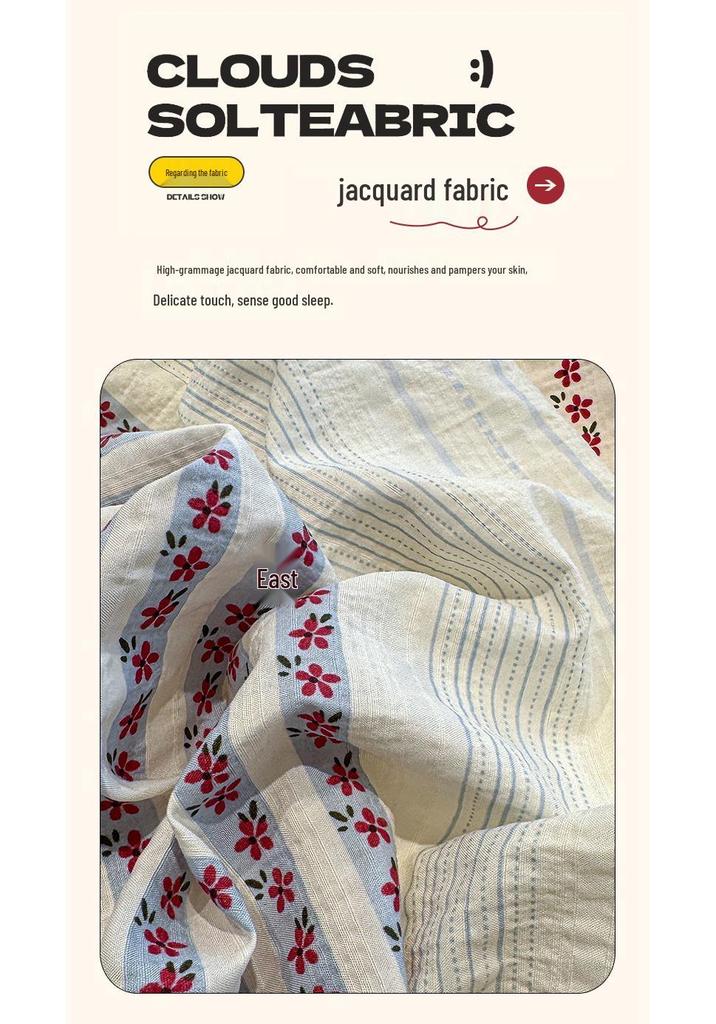 New Floral Jacquard Lace Cotton Duvet Cover Set - Four Pieces with Textured Embroidery