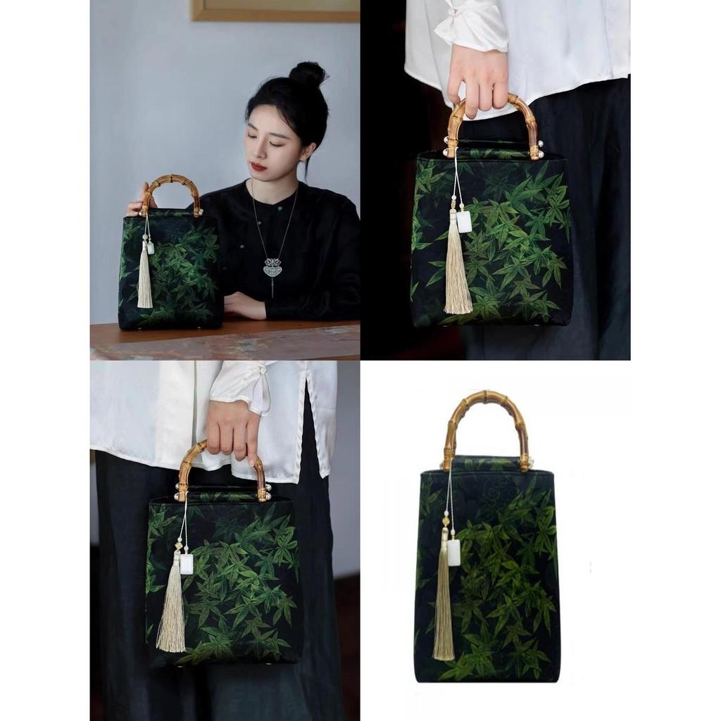 Grüne Bambusknoten Qipao Handtasche Vintage Stil Hanfu Damen Tragetasche
