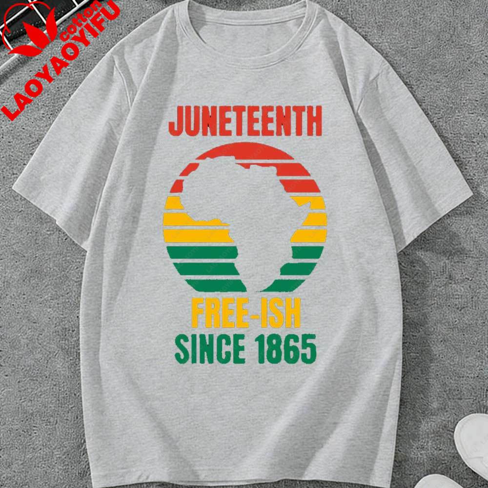 Juneteenth Freeish Since 1865 Africa Map Retro Sunset Graphic TShirt African American Pride Casual Tee Cotton Top Gift Apparel