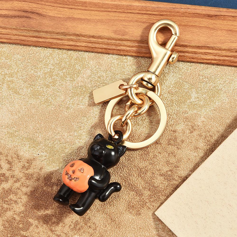 Black Cat With Pumpkin Keyring Alloy Cute Animal Decor For Bags And Keys