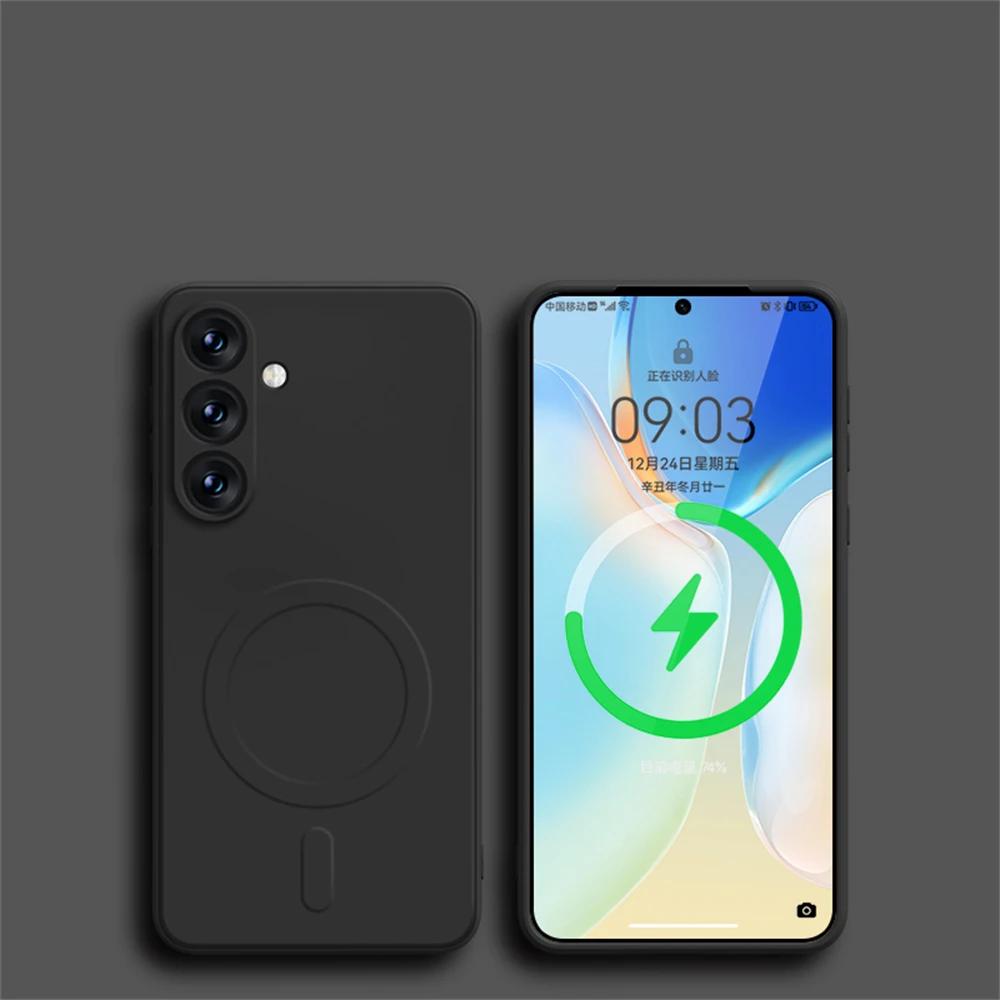 Luksus Mote Silikon Magsafe Ladeetui for Samsung Galaxy A55 S24 Ultra S23 FE S22 21Plus Magnetisk Trådløs Støtsikker Beskyttelsesdeksel
