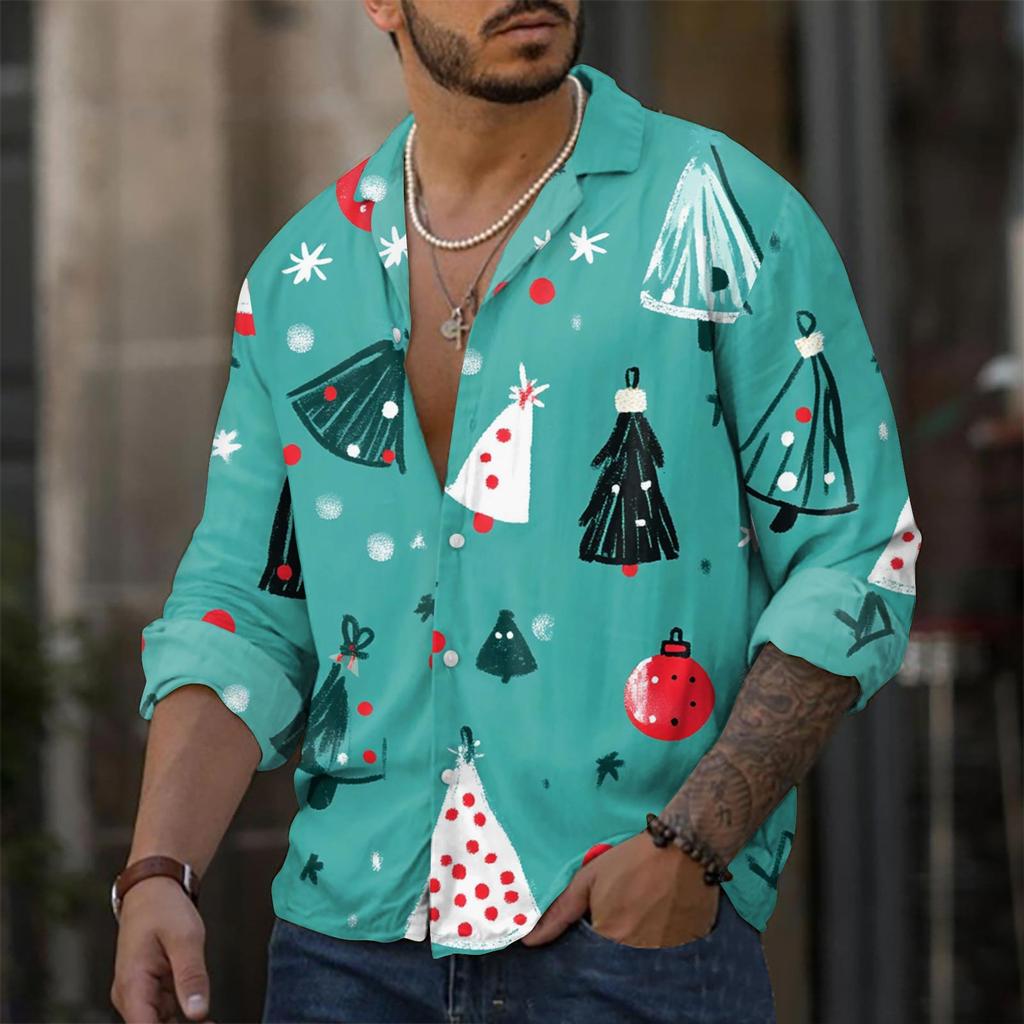 Camicia casual da uomo a maniche lunghe, ampia e alla moda, con risvolto