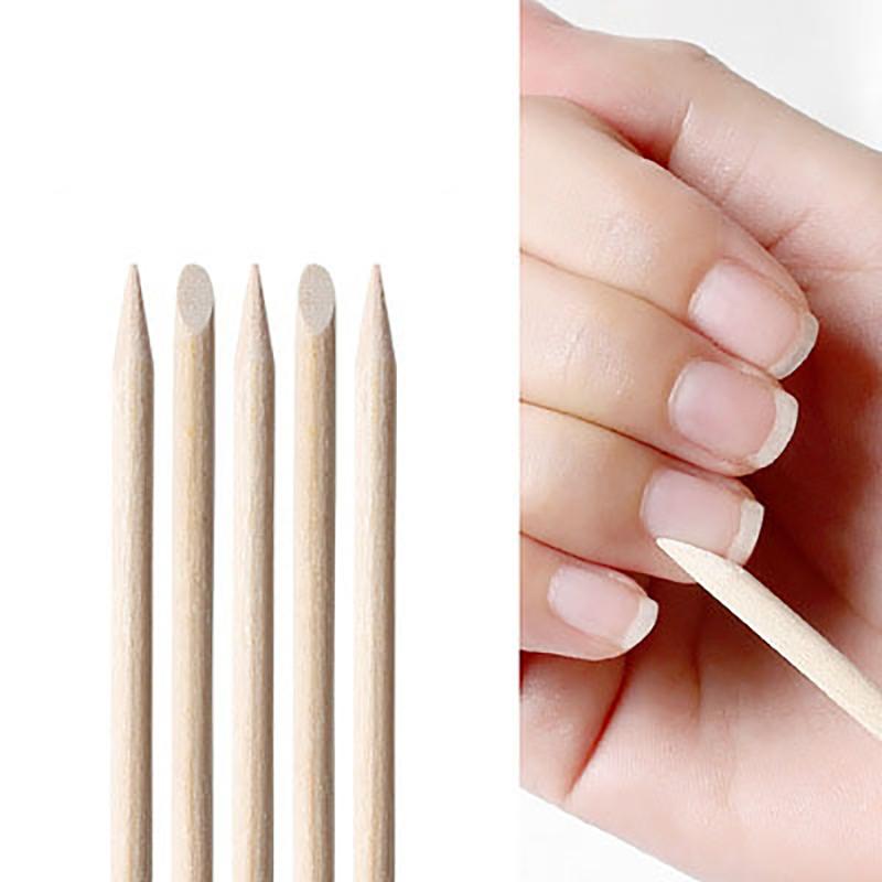 100Pcs Wooden Cuticle Pusher Remover Nail Art Design Orange Wood Sticks Tools