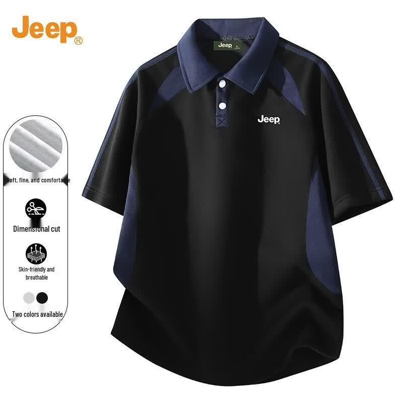 Jeep Men s Casual Color-Block Lapel Polo Shirt 3XL