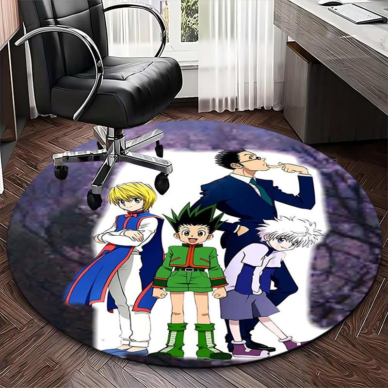 1pc Hunter x Hunter Anime Cartoon Design Round Carpet for Office Chair Mat, Non-Slip Rug Suitable for Home Decor, Living Room, Bedroom, Game Room, Fes