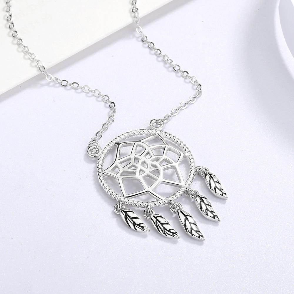 New Arrival Sterling Tone Dream Catcher Pendant Necklace Cross Chain Hollow Tassel Leaf Clavicle Chain FemaleTrendy Necklaces