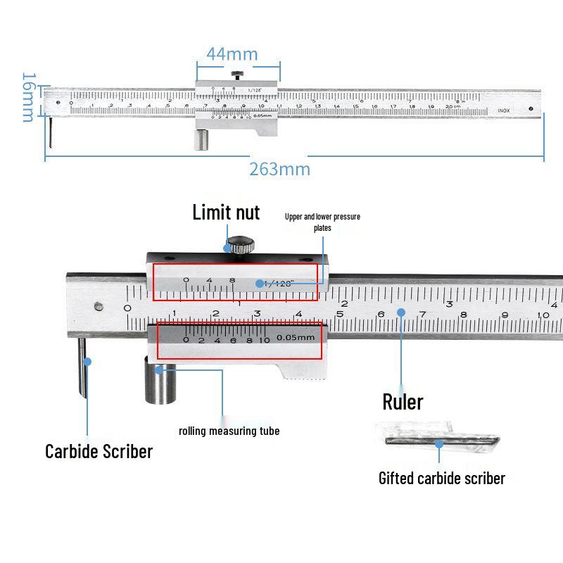 Stainless Steel Parallel Line Scriber Vernier Caliper 0-200mm