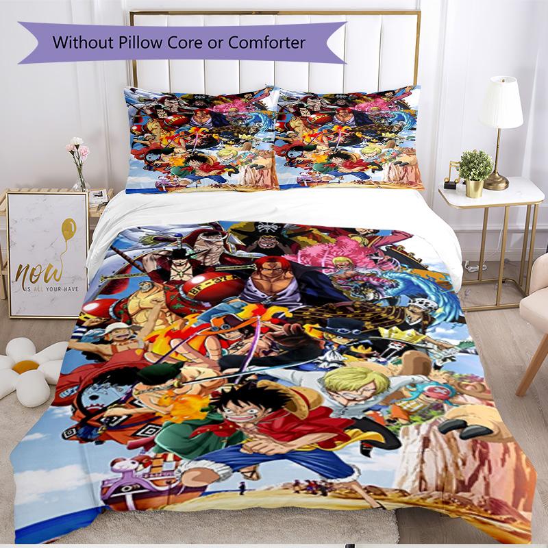 3-teiliges Bettbezug-Set (1 * Bettbezug + 2 * Kissenbezug, ohne Kern), One Piece Aufdruck Weiches Ganzjahres-Bettwäscheset, Heim-Schlafzimmer-Dekoration Geschenk