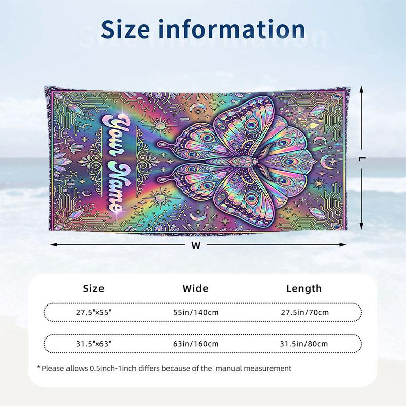 Butterfly Dreams Space Theme Quick Dry Beach Towel Custom Name Text Print Large Sand Resistant Towel Beach Vacation