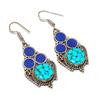 Turquoise Lapis Lazuli Gemstone Earring Tibetan Boho Nepali Jewelry 2.5" NE 5569