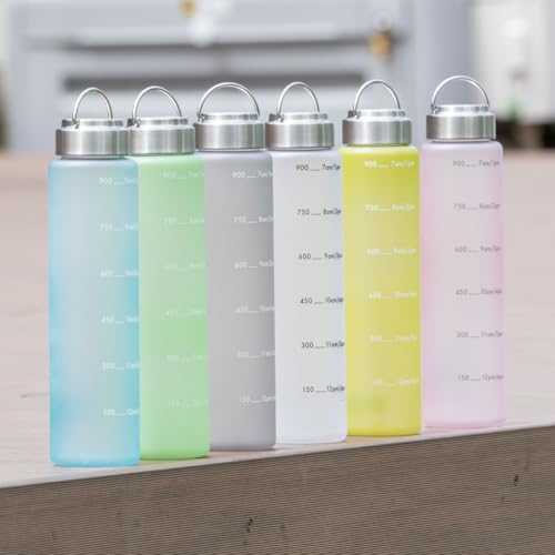 Atlas Water Bottle, 1000ml (1 Liter), Direct Drinking, with Measuring Tape, Time Marker, Handle, Lightweight, Easy to Clean, Wide Mouth, Large Capacit