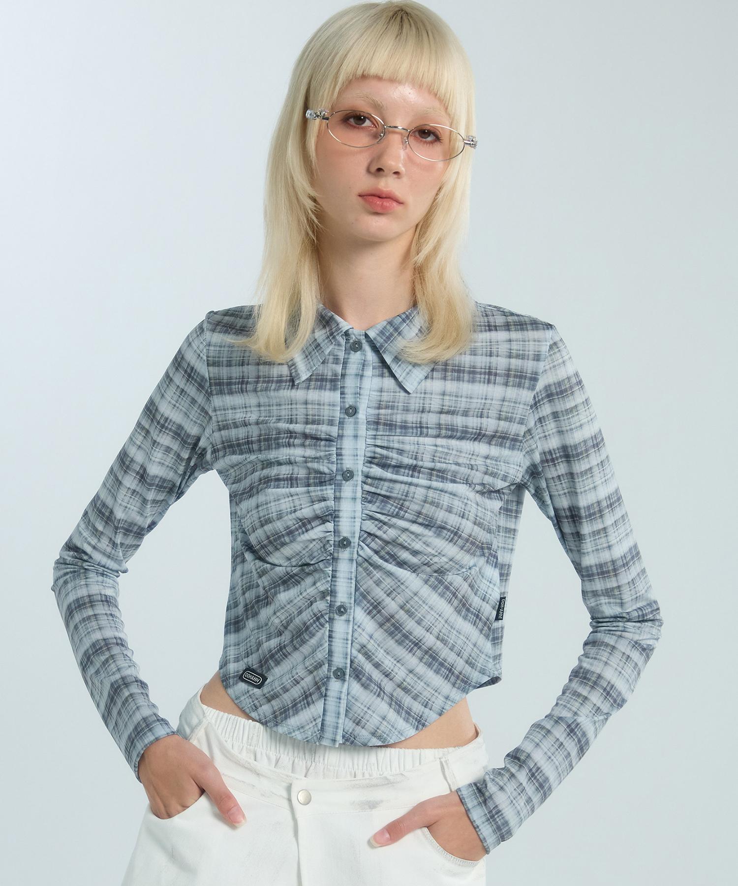 Uah Shirred Check Shirt (Gray) Free