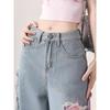 American Embroidered Butterfly Smudged Wide-leg Jeans Women's Spring and Autumn Straight-leg Pants