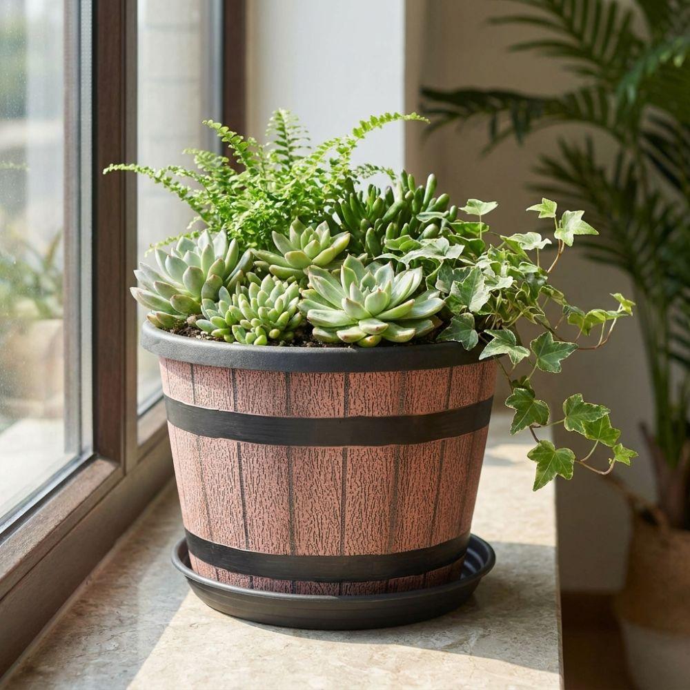 Thickened Plastic Barrel Flowerpot Round Flower Bucket Succulent Planters Yard Decoration